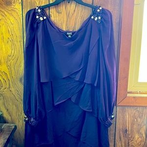 SLNY plum colored Jeweled Tiered Chiffon Dress